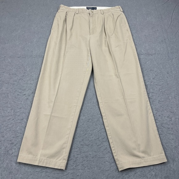Polo Ralph Lauren Pants Mens 35x30* Beige Pleated Khaki Chino Preppy Classic Fit - Picture 1 of 16